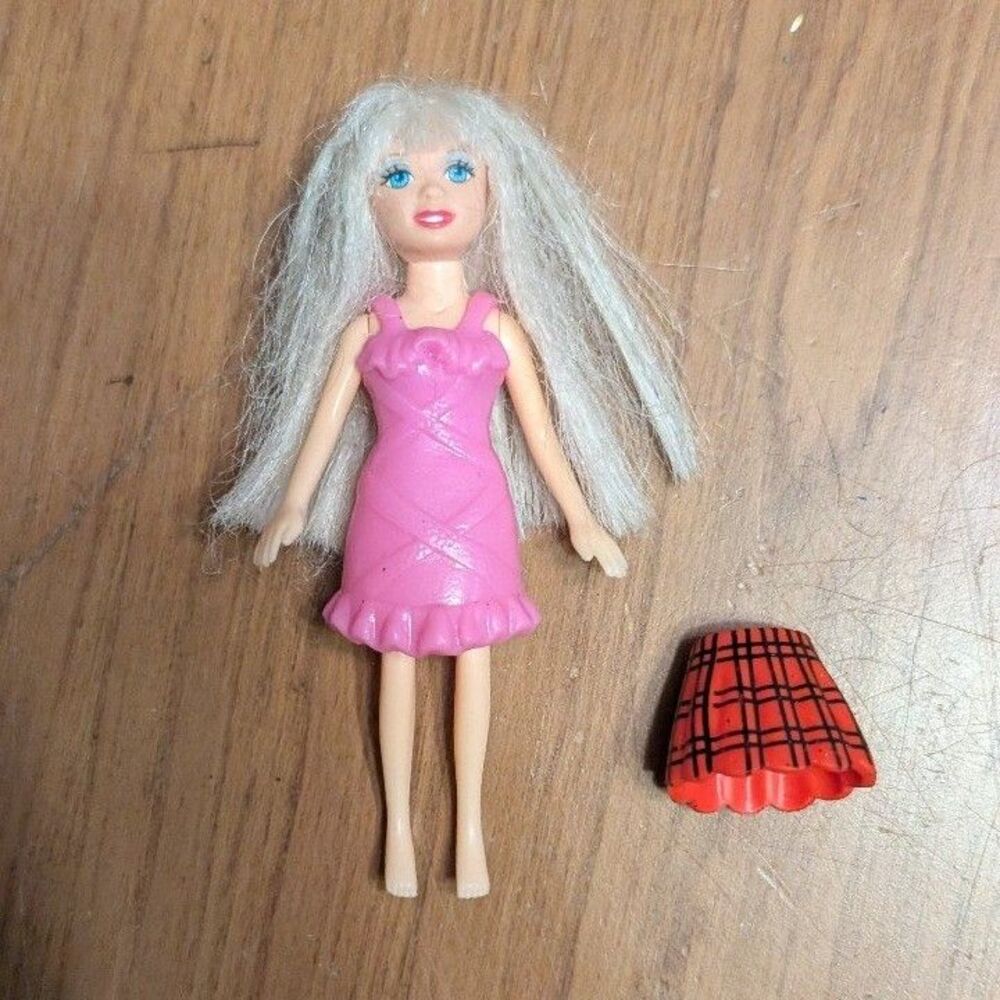 Vintage Y2K Polly Pocket Doll with Real Hair | Skirt and Dress Bundle